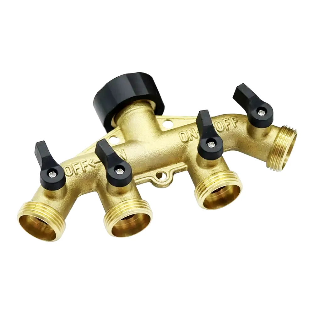 

Brass European/American Standard 3/4” Thread 4-Way Hose Splitters with Valve Garden Tap Connector Irrigation Water Control Valve