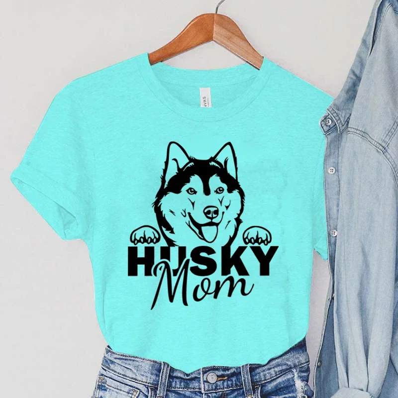 Harajuku Husky Mom Y2k Top Female Summer Animal Graphic T Shirts Cartoon Husky Women Clothing Vintage Husky Mama Print T-Shirts