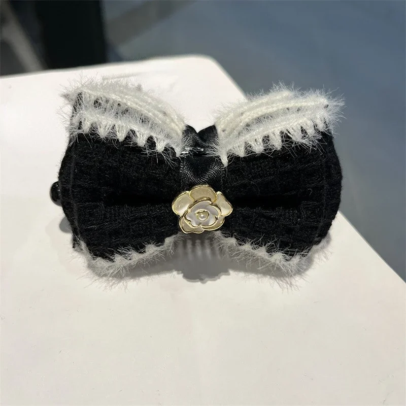 Korean High Quality Fashion New Camellia Flowers Bow Banana Clip Girls Hairclip Headwear Barette Cheveux Accessories for Women