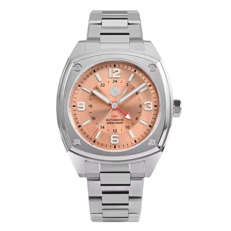 

Мужские автоматические часы San Martin GMT 40 мм, квадратные механические наручные часы с сапфировым стеклом, водонепроницаемость 10 бар, светящиеся стрелки BGW-9, Hangzhou 6460