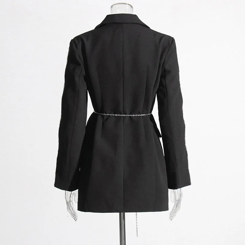 HKSH الخريف جديد المرأة العصرية السترة الثقيلة الحرفية رصع الماس بأكمام طويلة حزام التخسيس أنيقة شارع العليا معطف HK8956