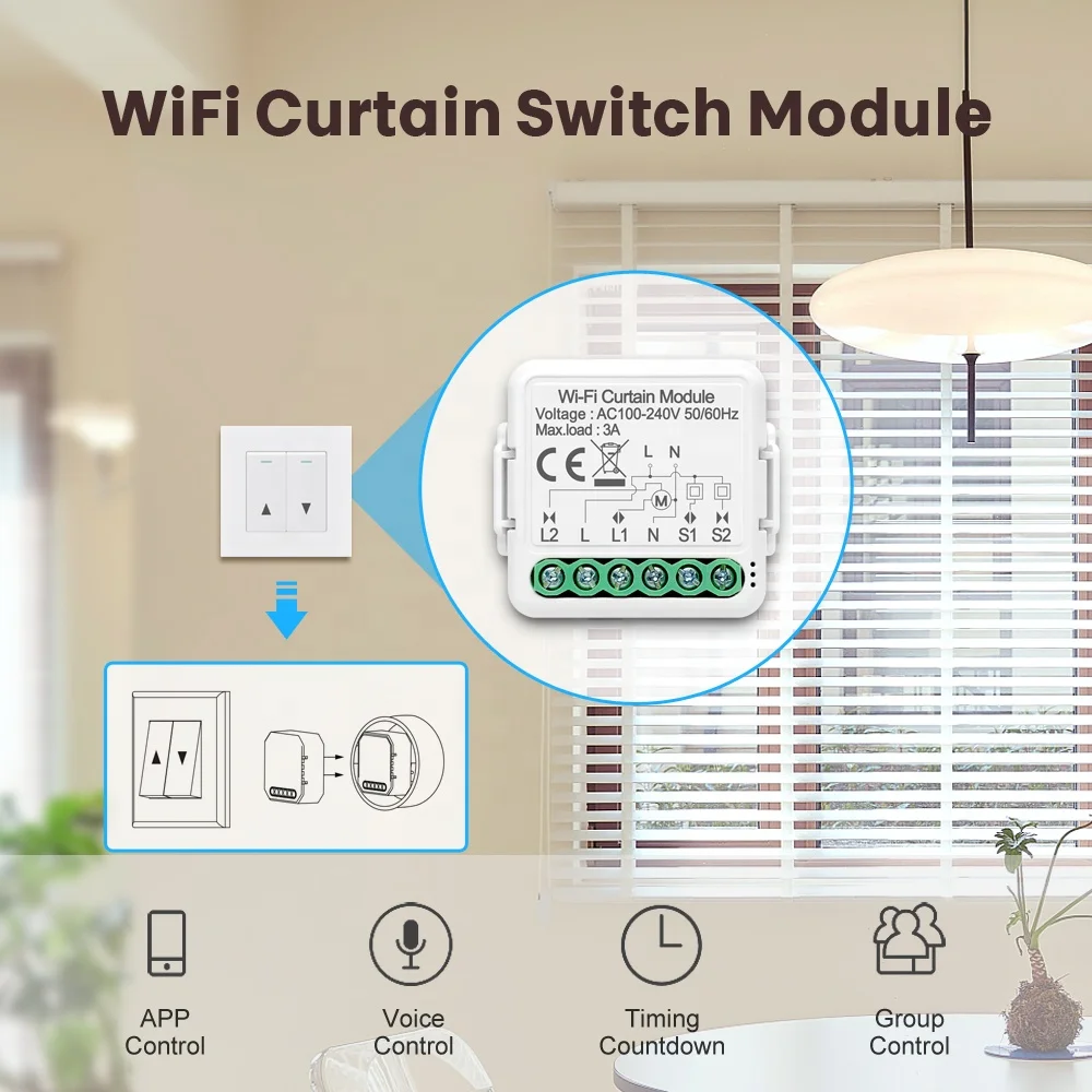 Mini Zigbee 3.0 Smart Home Wireless Curtain Module 100W CN;GUA WiFi Android Roller Blind Shutter