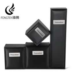 Fongten-Boîte à Bijoux pour Documents Noirs, Logo Personnalisé Brossé, Bagues, Pendentif, Collier, Bracelets, Long Lien, Boîte Cadeaux