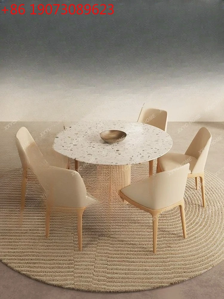 

Круглый обеденный стол из терраццо кремового цвета для небольшой квартиры, домашнего использования 6,