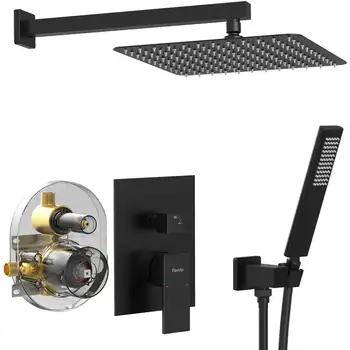 霧面黑色 NPT 外螺紋淋浴系統,帶 12 英寸頂噴灑花灑和手持花灑 - 浴室恆溫水龍頭套裝 6 最佳銷售 淋浴龍頭套裝 - №2