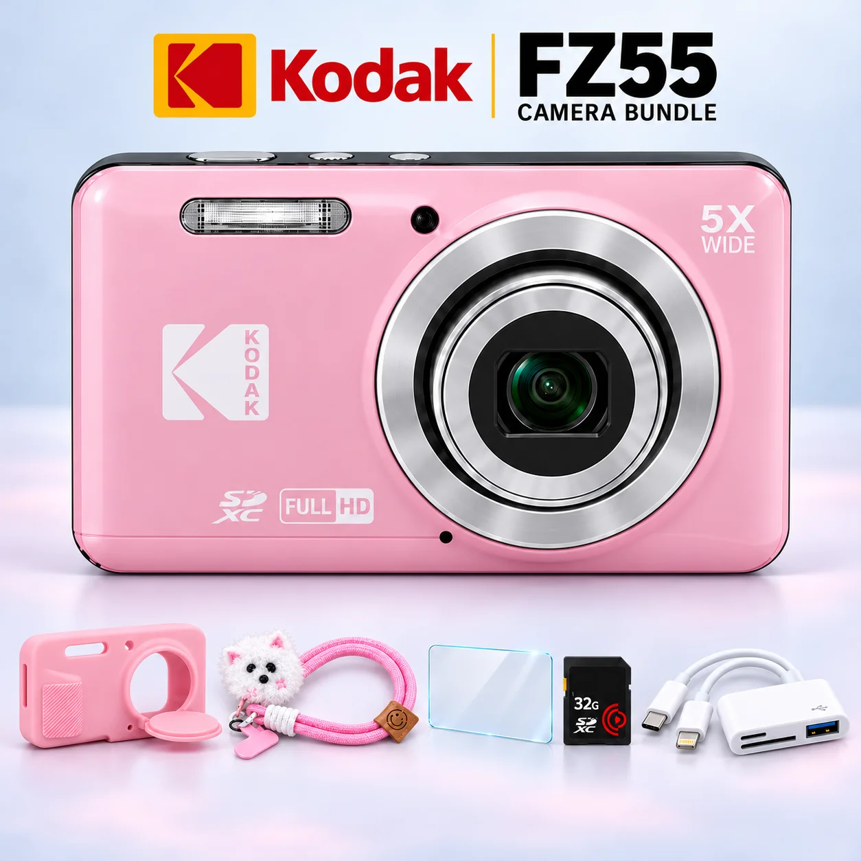 KODAK PIXPRO FZ55 Digital Camera 16MP 5X Optical Zoom 28mm Wide 1080P HD Video 2.7 LCD Vlogging Camera Travel Daily Shooting