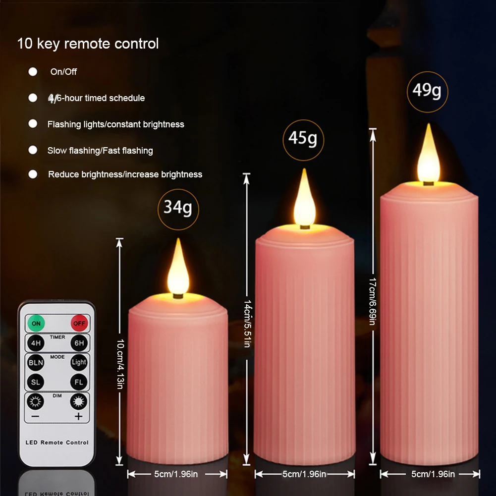 Velas LED con Control remoto, recargables por USB, impermeables, rosas, para boda, temporizador, vela rosa sin llama con Cable USB, 3 uds.
