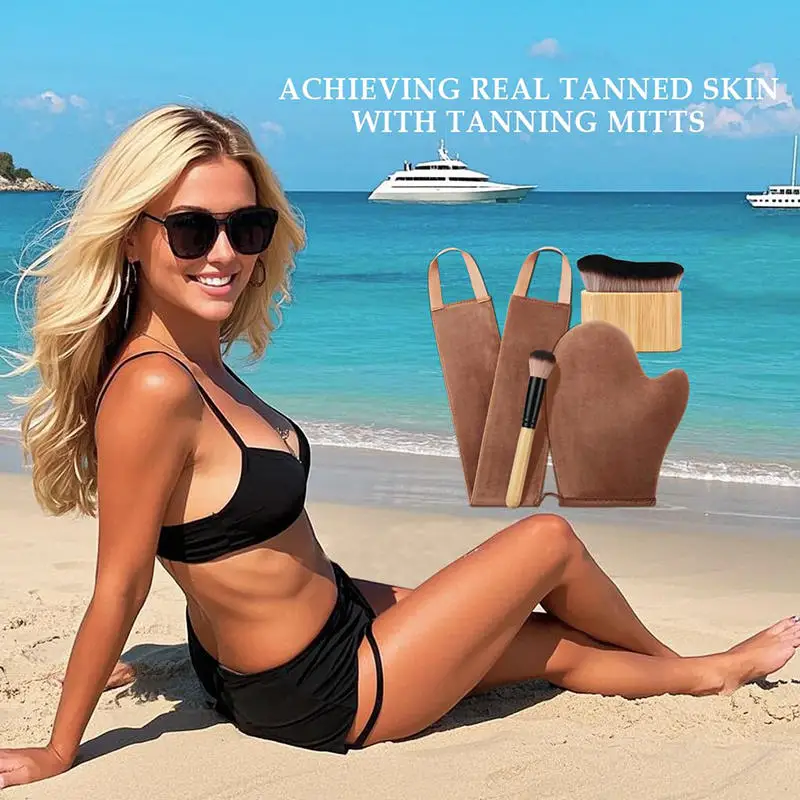 3/4Pack Flocking Glove Sunless Tanning Kit Self Tanning Mitt Applicator Kit Body Lotion Glove Back Applicator Portable Quick Dry