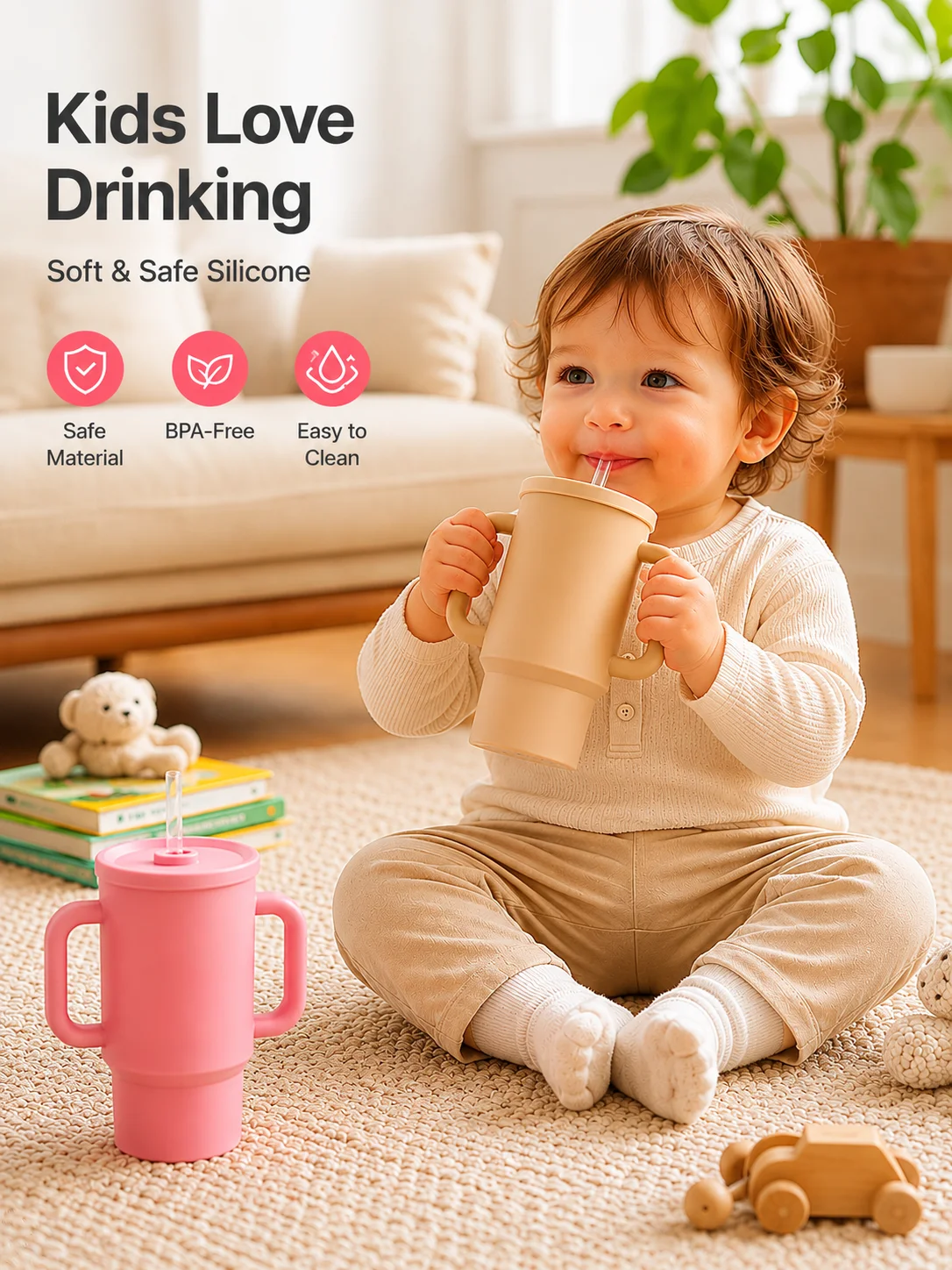 

Sippy Cups for Baby 6 Months+ Silicone Straw Cups Leak Proof Baby Training Cups for 1+ year Stanley cups with handles for kids