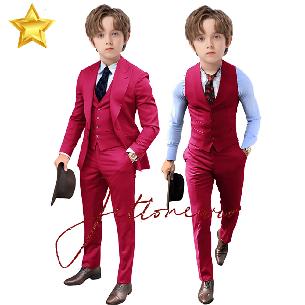 Formal Suit for Boys Wedding Jacket Pants Vest 3 Piece Blazer Kids Slim Fit Outfit 2-16 Years Old Clothing Fashionable Party Sui