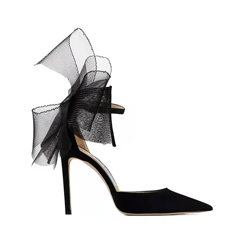 

Summer New Black Bow High Heels Pink Pointed Casual Women's Shoes Hot Selling Factory Direct Single Shoes