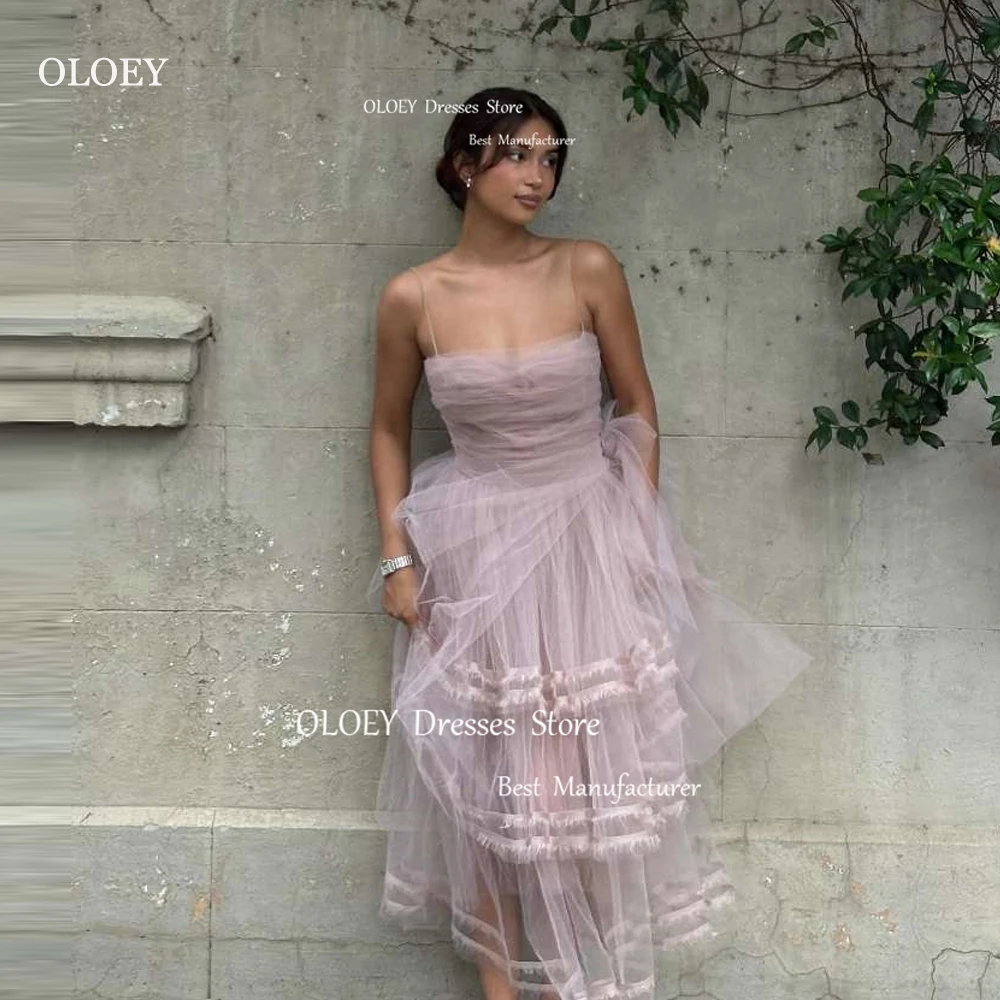 

OLOEY Sexy Fairy A Line Tulle Long Prom Dresses Spaghetti Straps Layered Evening Gowns Formal Party Dress Arabic Women 2024