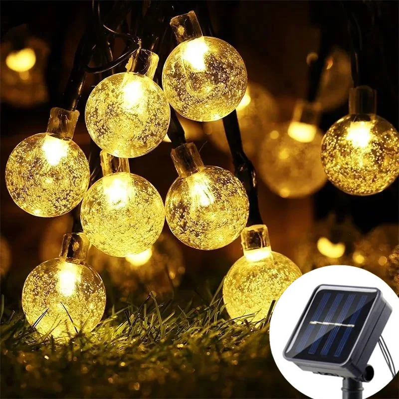 

5/7/12m LED Solar Bubble Ball Light String Festoon Wedding Fairy Chain Garland Outdoor Patio Holiday Ramadan Room Decoration