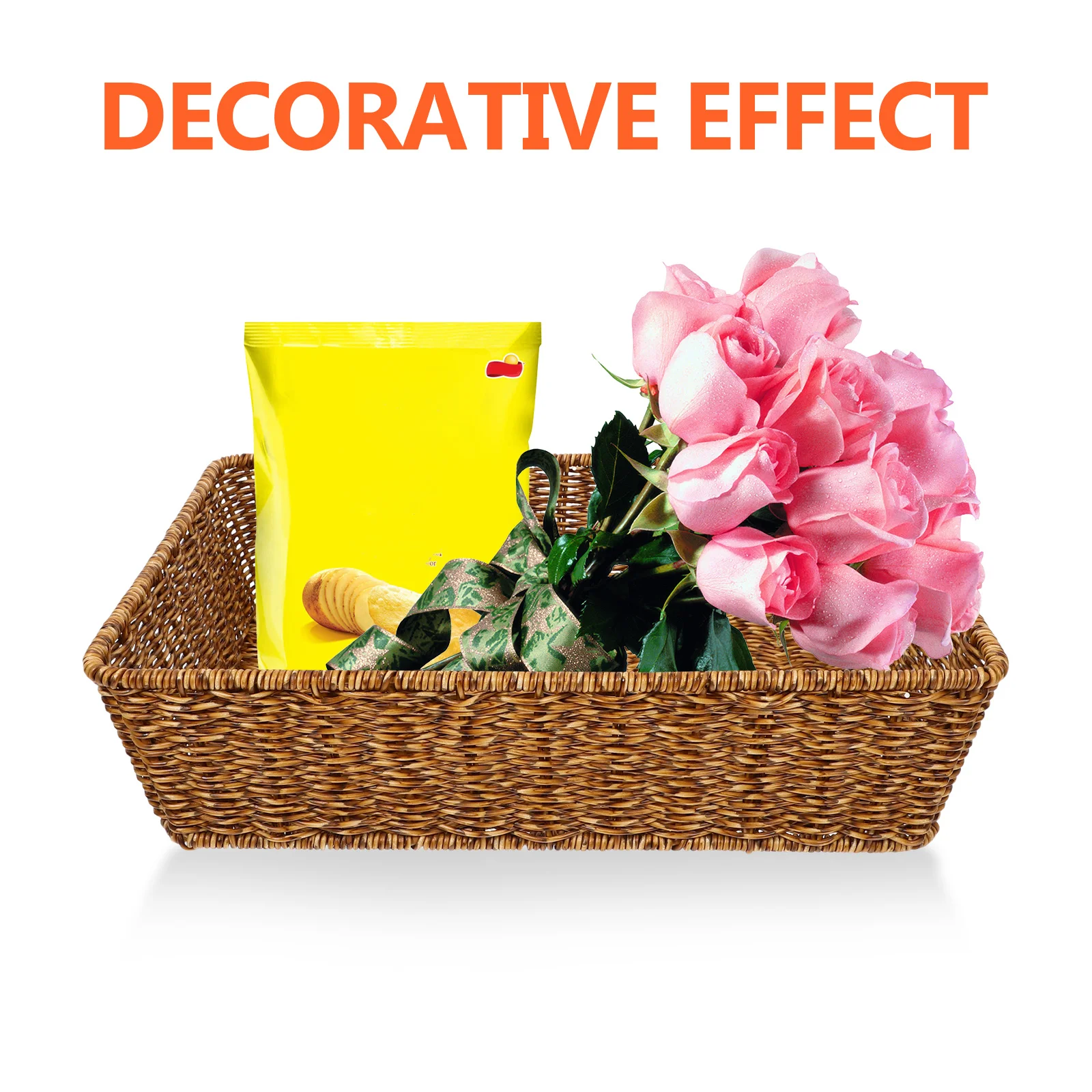 

Large-Capacity Desktop Woven Basket Household Sundry Organizer Container Imitation Rattan Snacks Basket Book Storage Natural