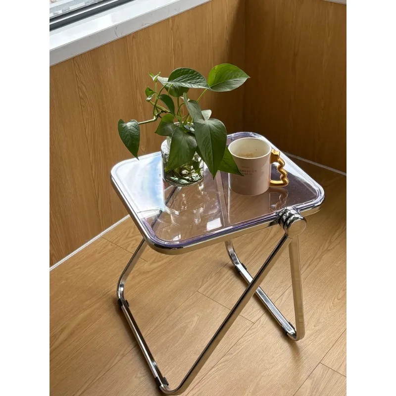

Nordic Transparent Foldable Coffee Table Space-Saving Portable Side Table Acrylic Storage Desk Creative Bedside Table