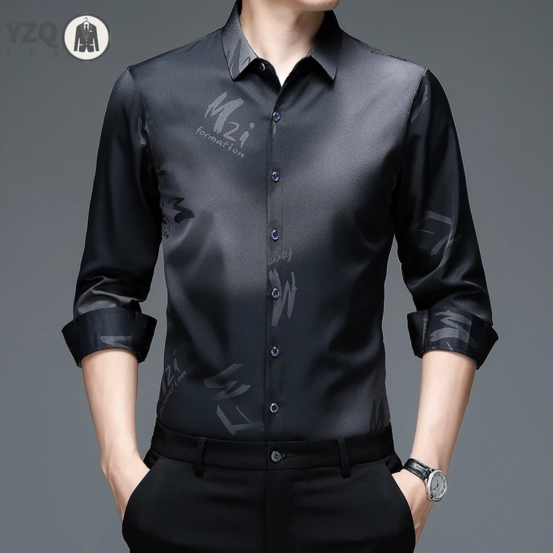 New Men's Casual Printed Long Sleeved Lapel Shirt for Spring and Autumn Fashion Comfortable Wrinkle Free Top Without Ironing