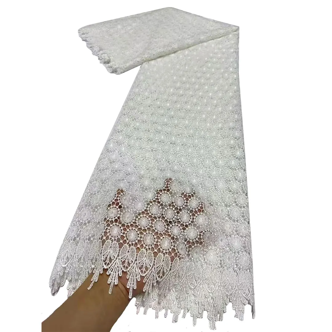 Tissue Cord Lace Fabric French High Quality Nigerian 5 Yards Mesh Guipure Fabric For Wedding Dress Women Elegant Milk Silk Lace