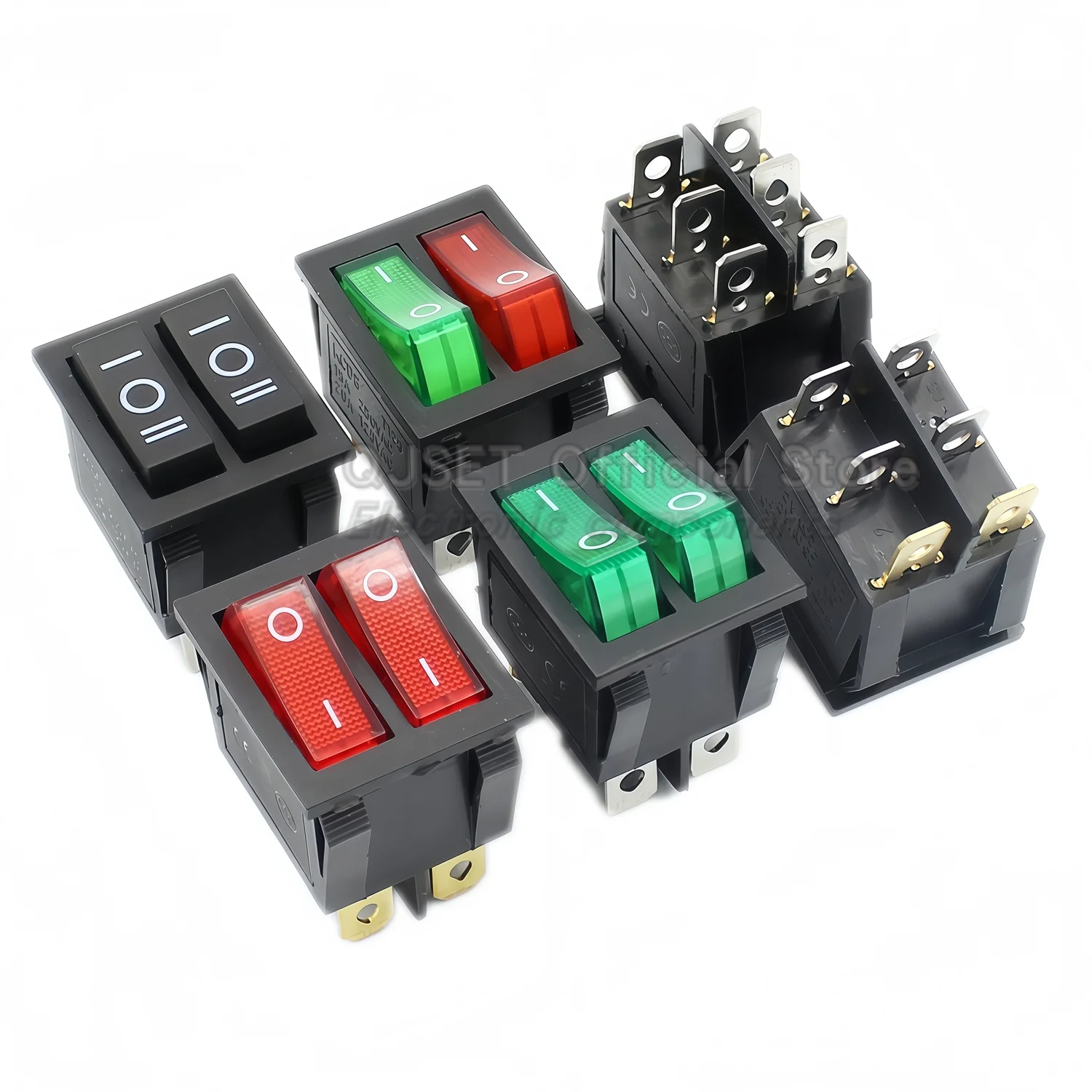 1pcs KCD3/4/8 Dual 6-Pin/Triple 9-Pin 2/3-Speed Power Switch Button, Red/Green  Light ON-OFF-ON Electric Wok Switch 15A 250v 20A