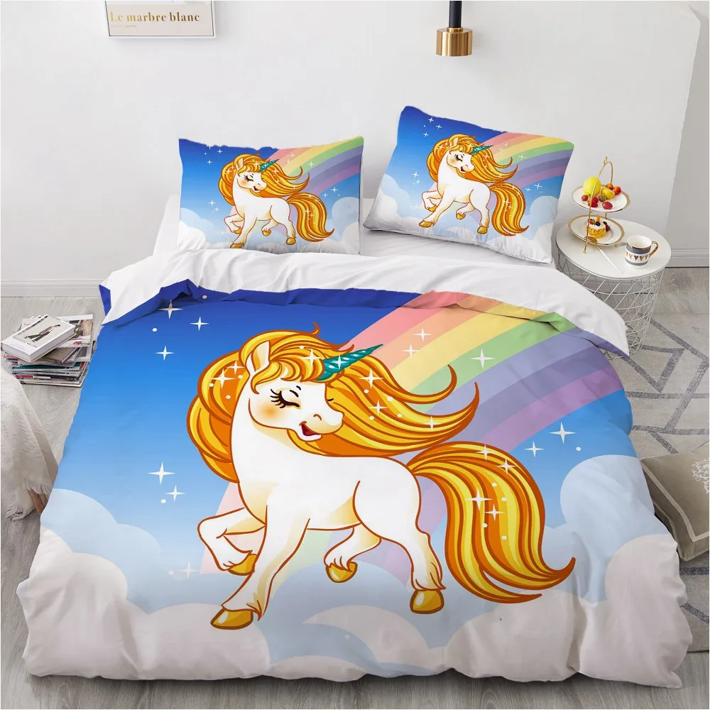 

2 Duvet Cover Colorful Unicorn 3D Exquisite Cartoon Digital Printing Bedding Set Comforter Bed Youth Home Decor Kids Boys Gift