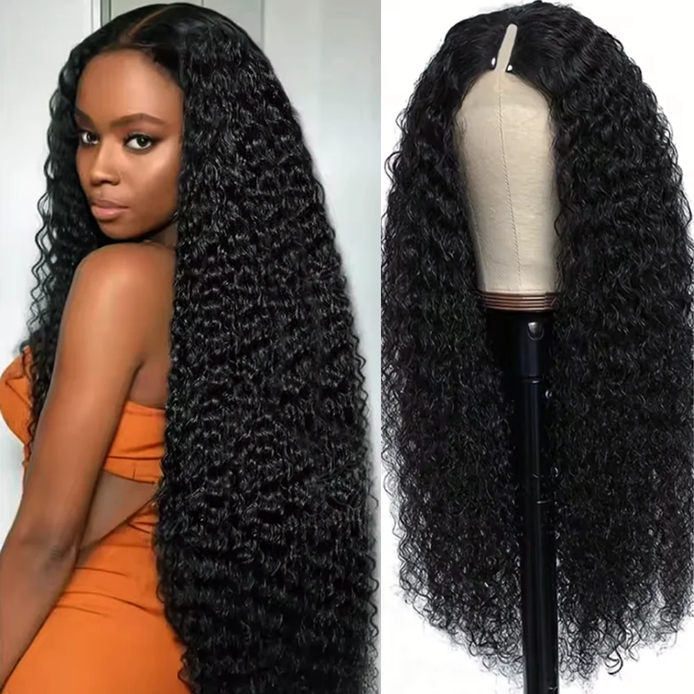 

Вьющиеся парики с V-образной частью, человеческие волосы, бразильские для чернокожих женщин, обновленные парики с V-образной частью, натуральный цвет, плотность 200%, глубокие волны, парики из человеческих волос