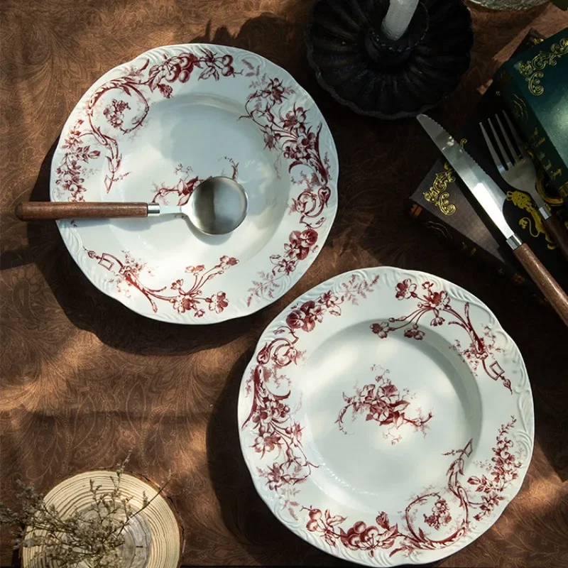 Russian High-end Flower Pattern Decoration Plate Kitchen Supplies Noodles 8 Inch Dinner Plate Ornaments