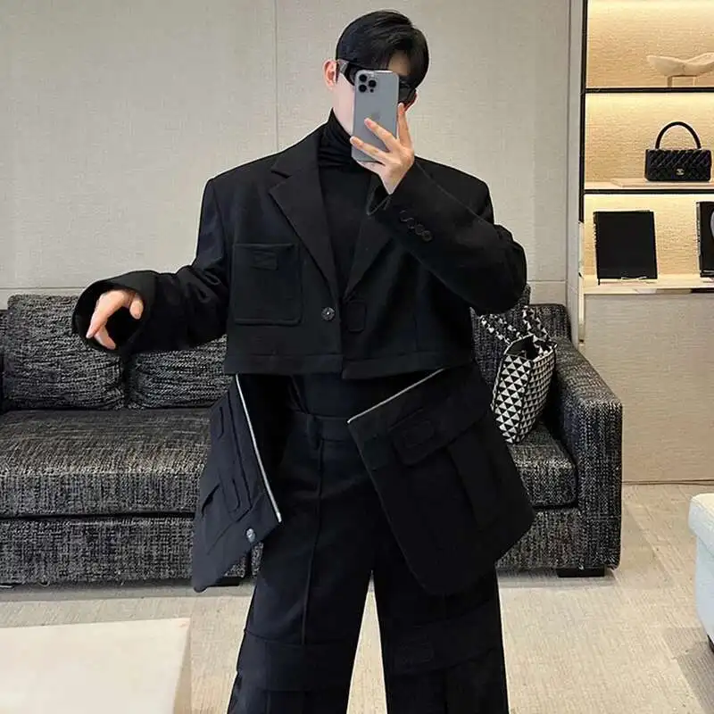 LUZHEN 2025 Spring Fashion New Loose Blazer Jacket Straight Casual Pants Men\'s Elegant Trendy Two-piece Sets Many Pockets Ad8405