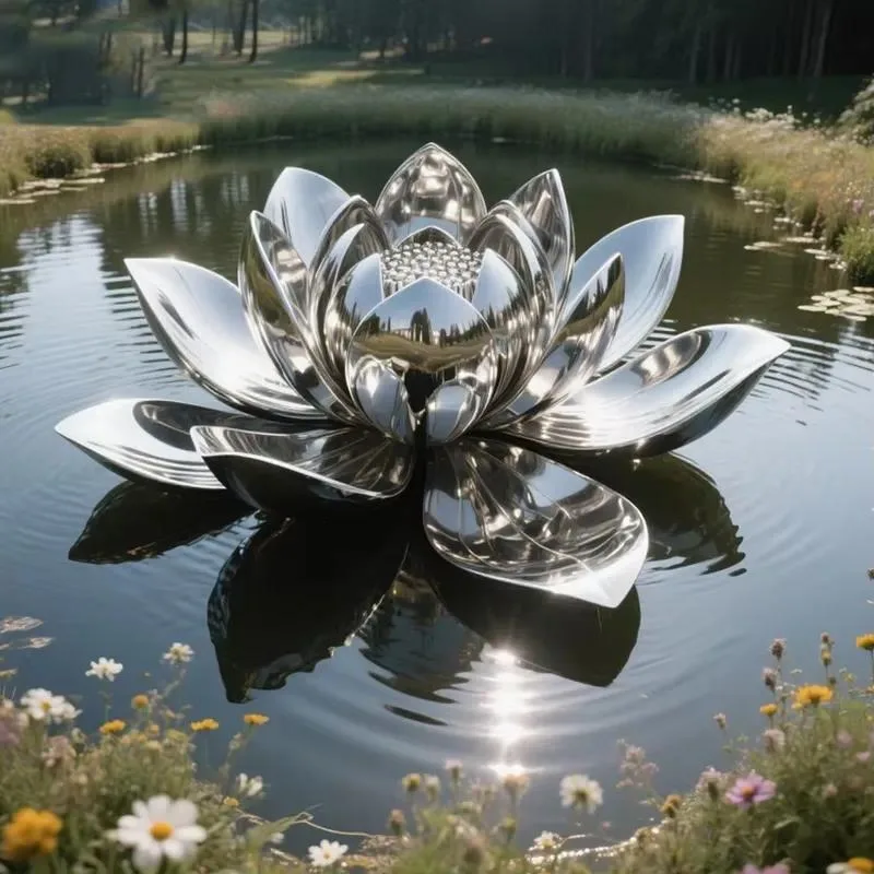 Modern Large Hand Polished Mirror Stainless Steel Metal Art Flower Giant Lotus Statue Sculpture for Garden Hotel Decoration