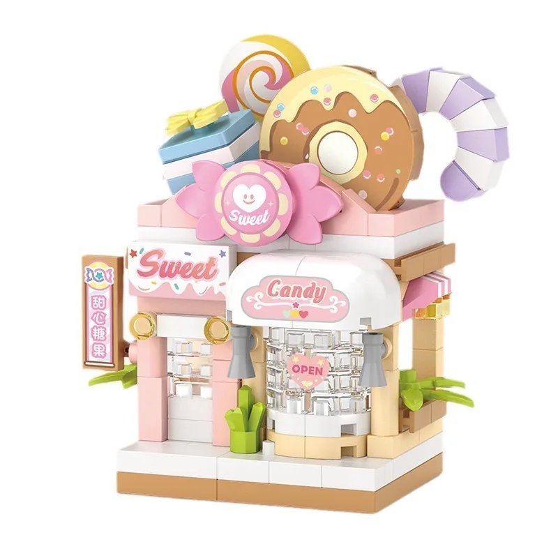 Bouwstenen voor Street View, bouwstenen voor puzzelmontage, speelgoedornamenten voor straatbeeld met kleine deeltjes