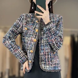 Autumn Winter Women Round Neck Woolen Coat Women Fashion Casual Knitted Cardigan Chic Button Short Tweed Soft Jacket