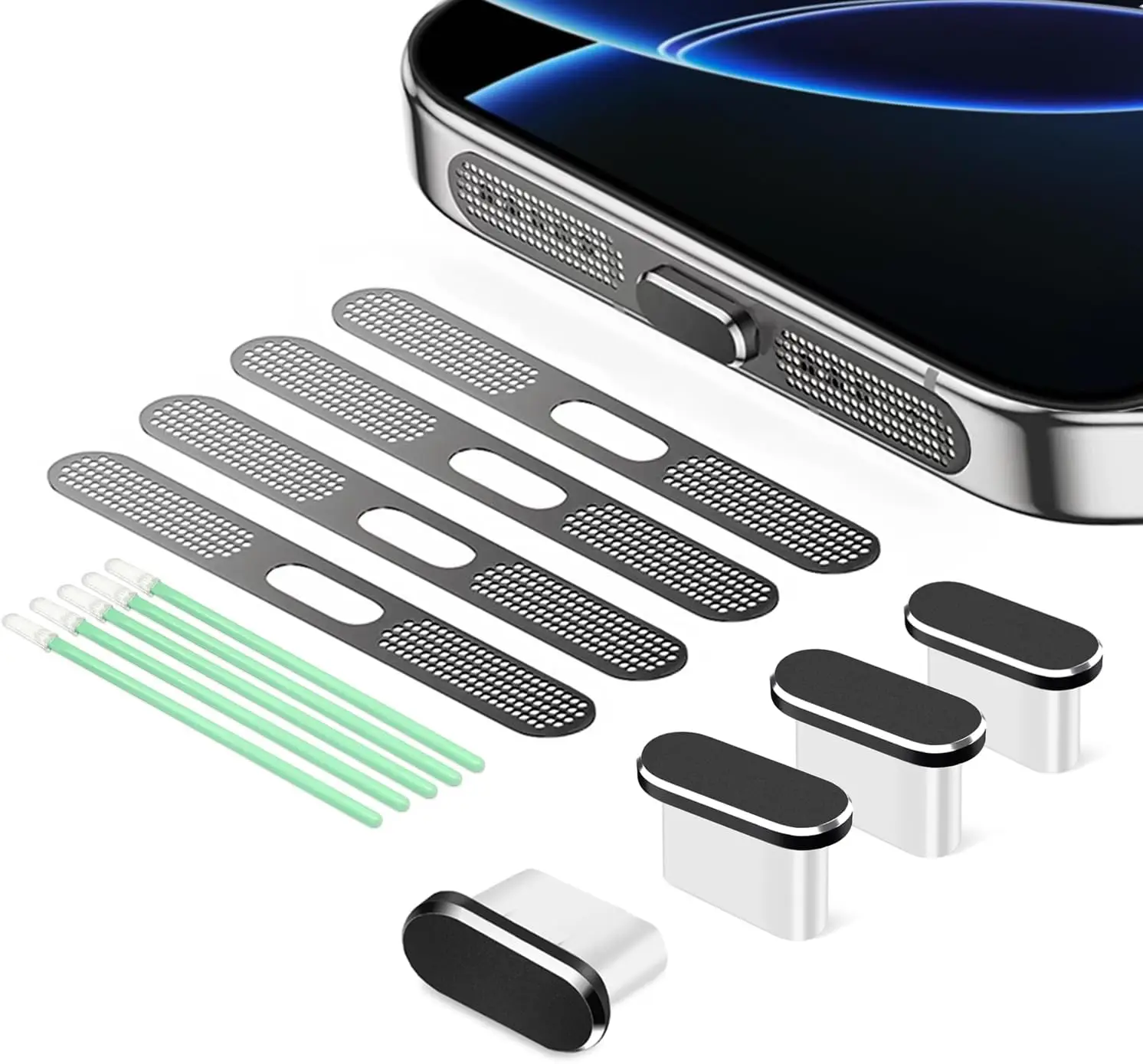 

USB C Dust Plug, 4 Pack Type C Port Cover with Speaker Dust Cover for iPhone 17, 16, 15 Series