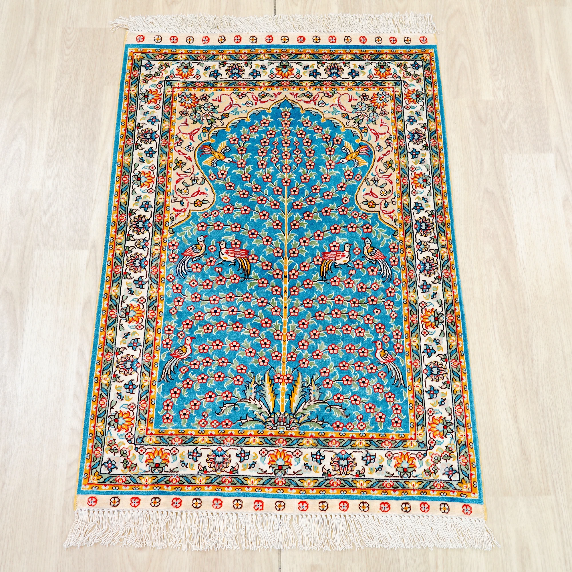 

61x91cm Handmade Carpet Prayer Silk Oriental Luxury Muslim Praying Rug High-end Tree of Life Design Persian Rug Tapesty Woven