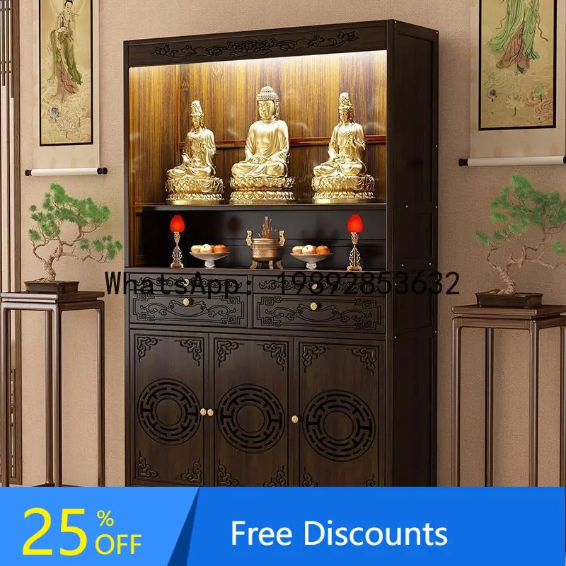 

CZ New Chinese Style Buddhist Altar Home Standing Cabinet God of Wealth Cabinet Shrine Guanyin Buddha Statue Offering Table