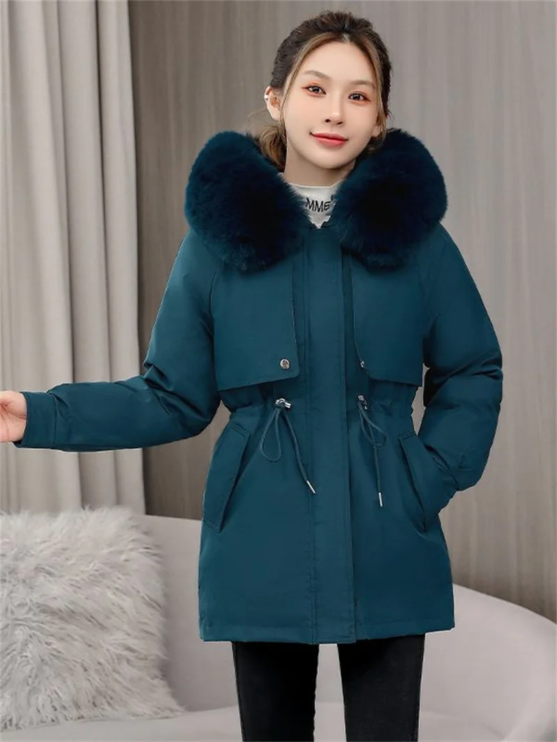 Womens Parkas 2023 Winter Down Cotton Coats Female Mid Long Thicke Warm Padded Cotton Coat Hooded Winter Jacket Female Outerwear