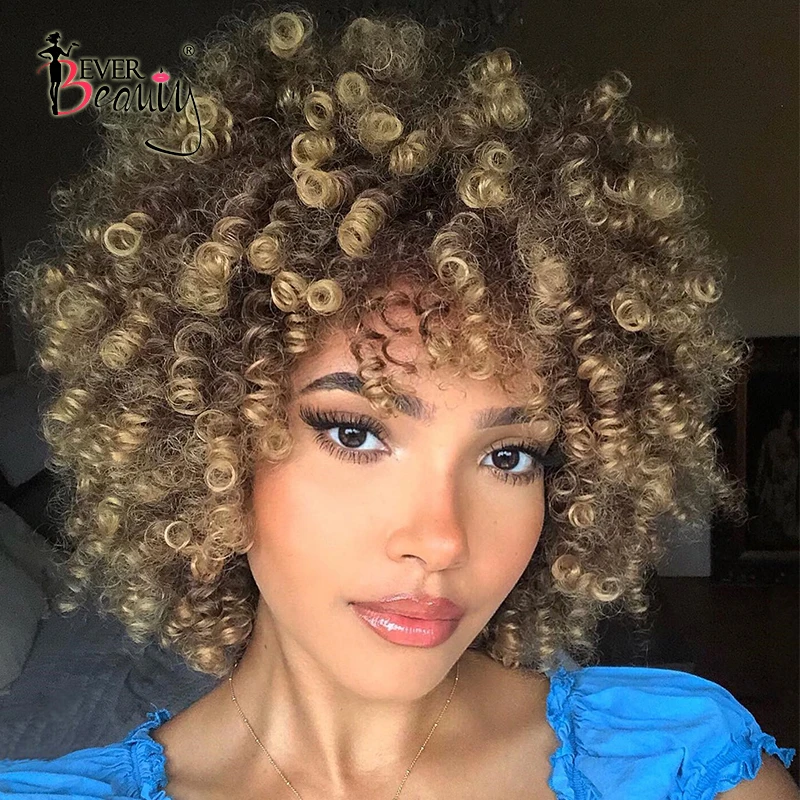 Afro Kinky Curly Coily Pixie Cut Human Hair Wigs 4/27 Ombre Cheap Short Bob Wigs For Women Brazilian Virgin Hair EverBeauty