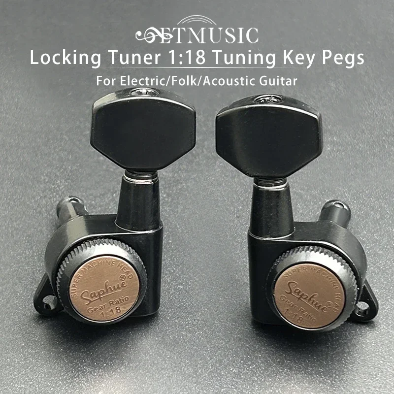 SAPHUE Guitar Locking Tuners 1:18 Lock String Tuning Key Pegs Machine Head Hexagonal Handle for Electric Folk Acoustic Guitars