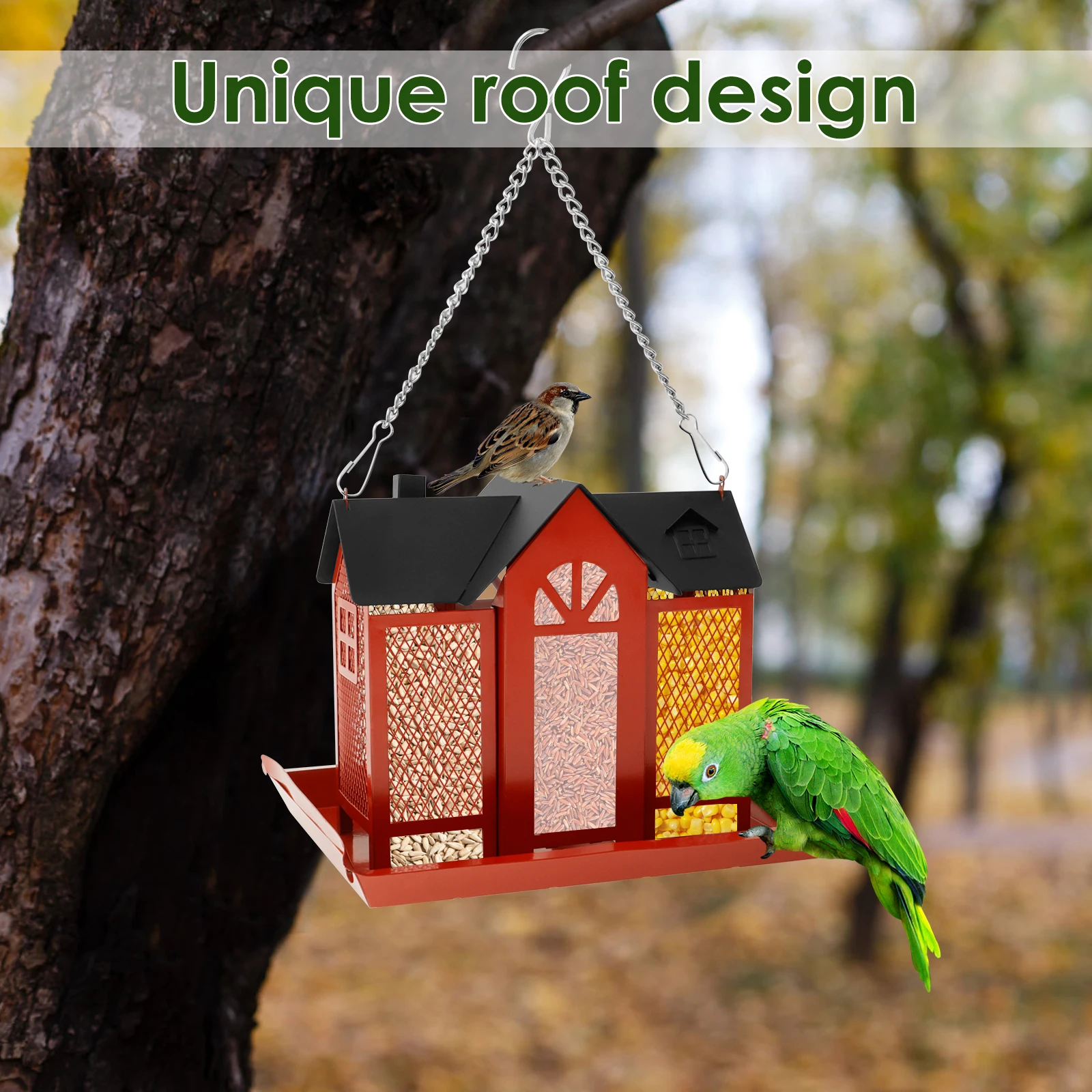 Bird Feeders Hanging Metal Bird House Large Capacity Bird Feeder Birdhouses Red Multi-purpose Bird Products for Outdoors Garden