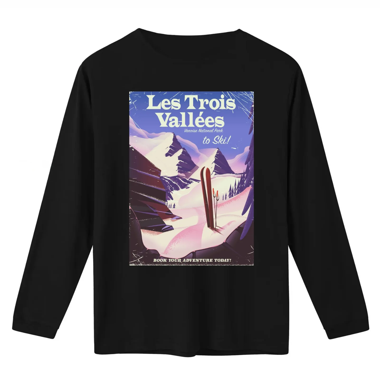 Les Trois Vallées Ski travel poster T-Shirt Summer Casual Cotton Tee Oversized Streetwear Tops Vintage Graphic Print