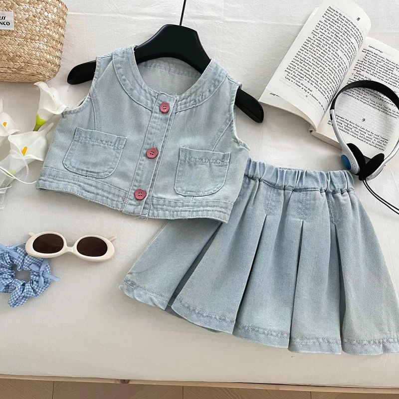 

2025New Girls Summer Thin Denim Skirt Outfit Baby Cute Fashion Casual Soft Denim17319