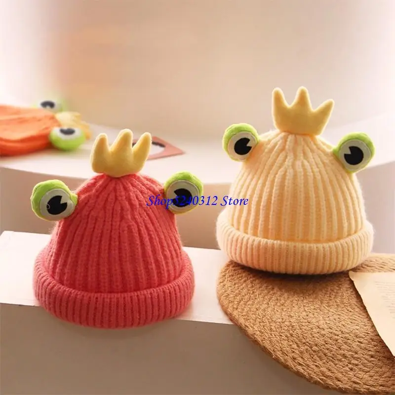 634C Children Cartoon for Frog Big Eyes Knitted Hat Sweet Knitted Beanie Hat Personality Knitted Hat Fashion Autumn & Wi