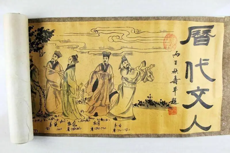 

China old picture paper Figure painting long Scroll painting Ancient literati