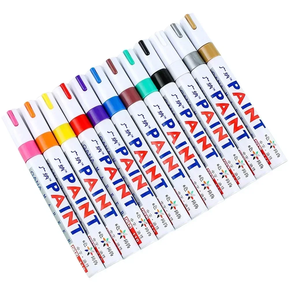 6 Pcs Colorful Permanent Paint Marker Waterproof White Markers tire tread rubber fabric Paint metal 12 Colors Paint Marker Pens image 6
