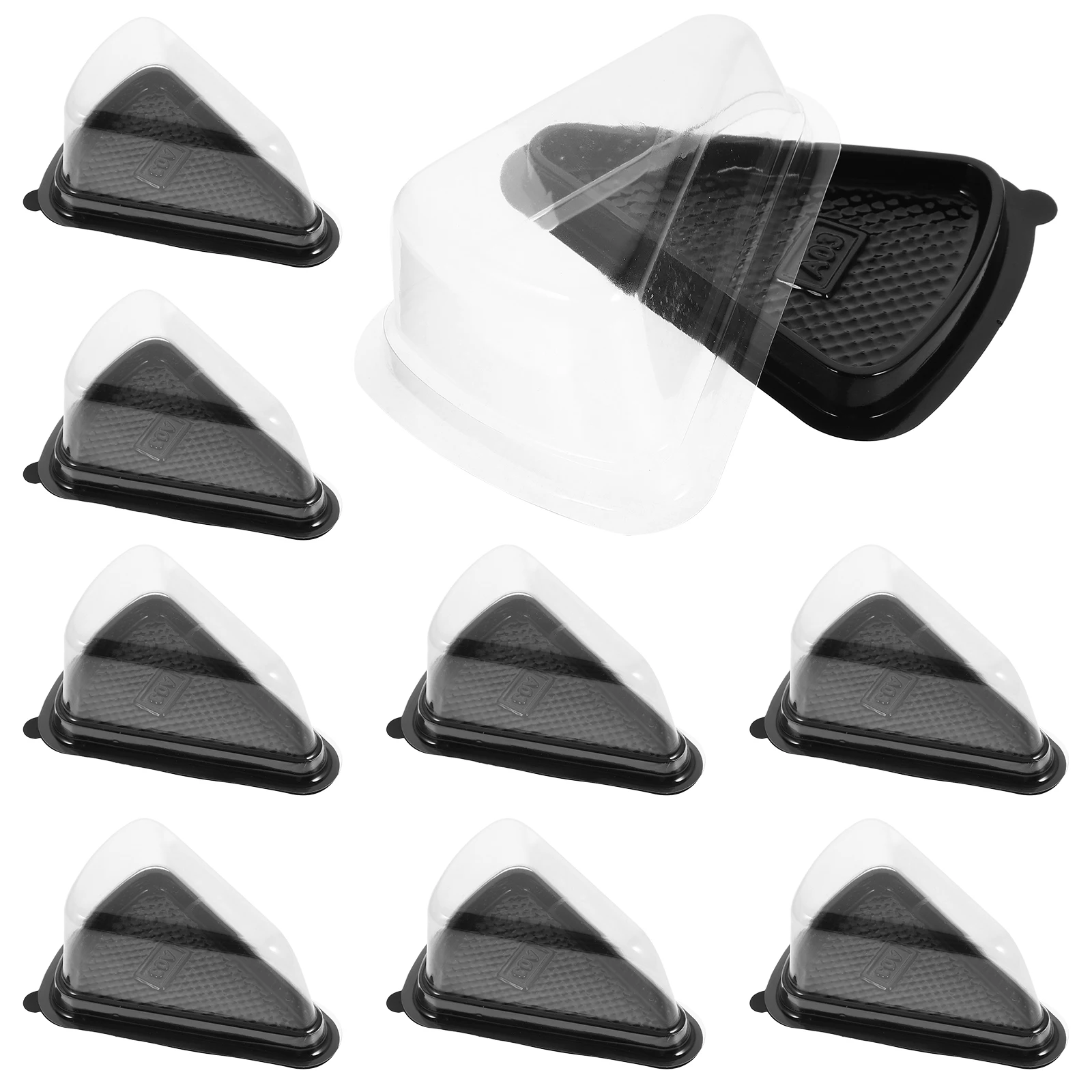 10pcs Plastic Mousse Boxes Clear Triangle Cake Containers Food Grade Reusable Bakery Packaging Black Bottom Transparent Lid