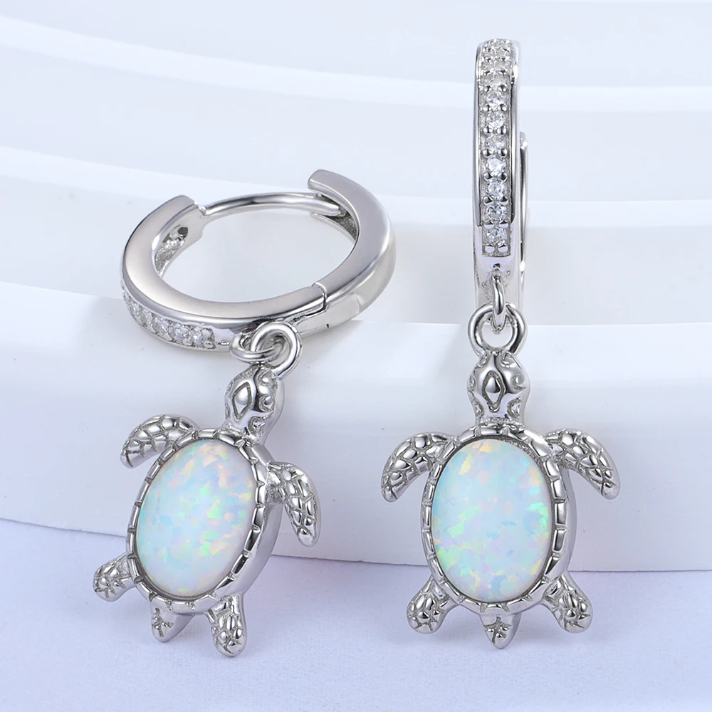 Imagem -03 - Sterling Silver Opal Sea Turtle Dangle Drop Earrings para Mulheres Jóias Animais Bonitos Natureza Oceano Presentes de Aniversário para Meninas Amantes 925