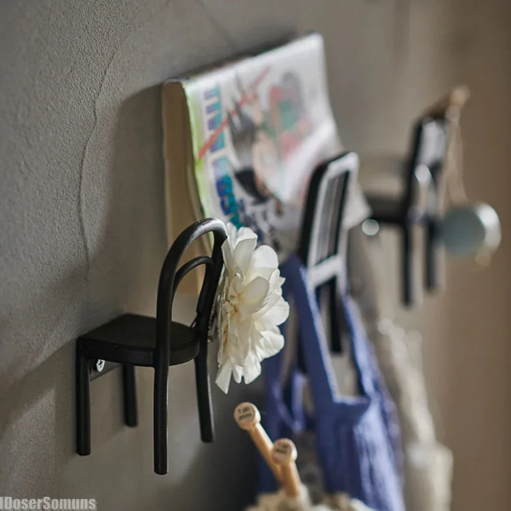 Chair Shape Storage Hooks 3PCS Set New Key Storage Hooks No Drill Holes Base Wall Mounted Keychain Holder Home Decor Gifts