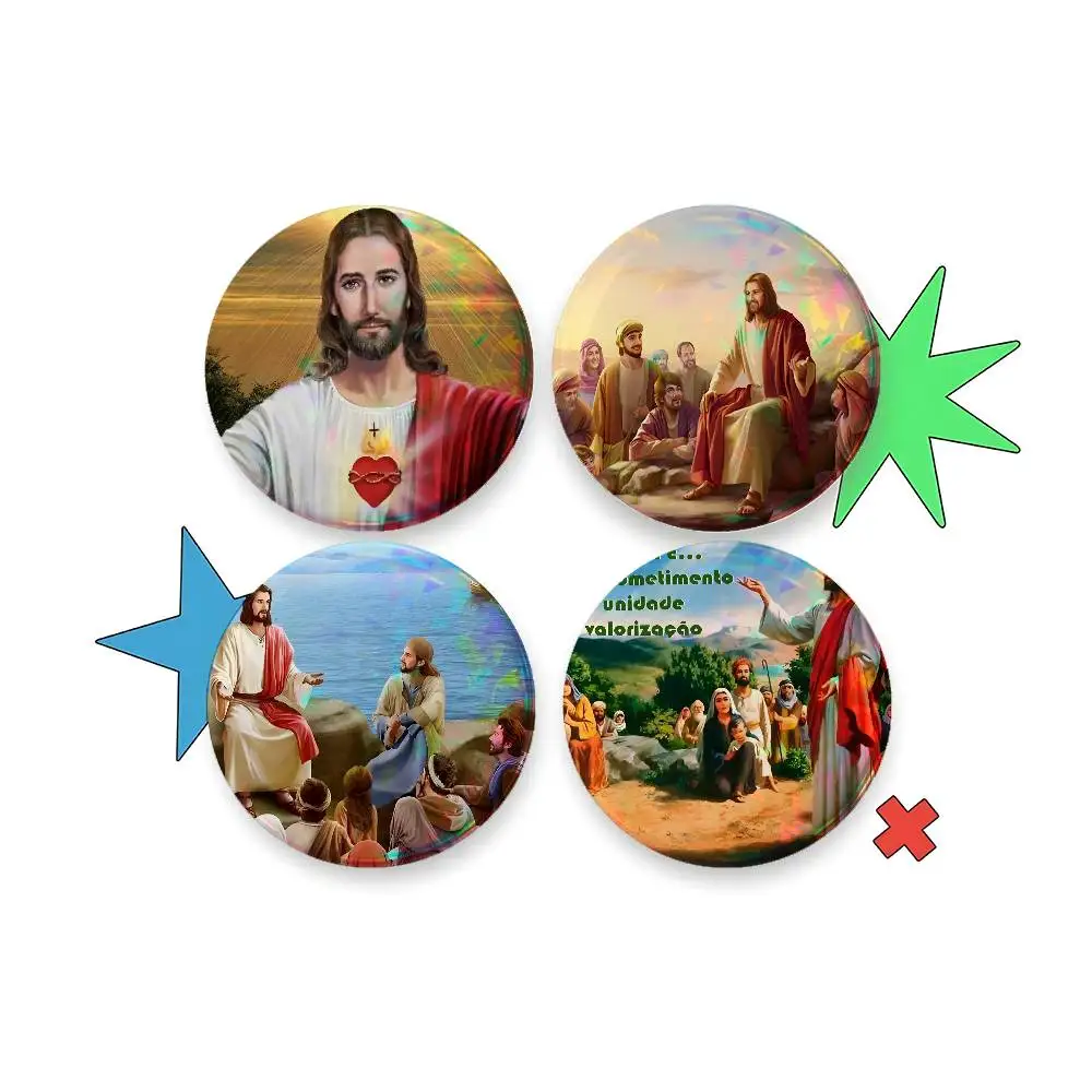 J-Jesus Christ For Badge Custom Laser Hologram Enamel Pin Badge Metal Lapel Brooch For Clothes Bag Accessory Gift