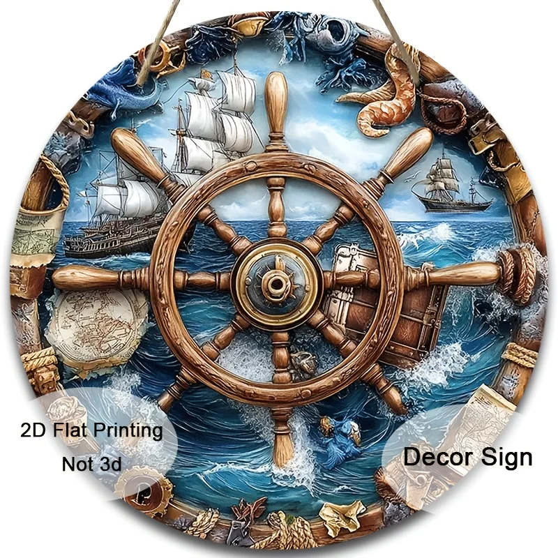 Arte de pared de madera náutica Retro, carteles decorativos de timón de barco pirata, hogar, jardín, sala de estar, decoración del hogar costero