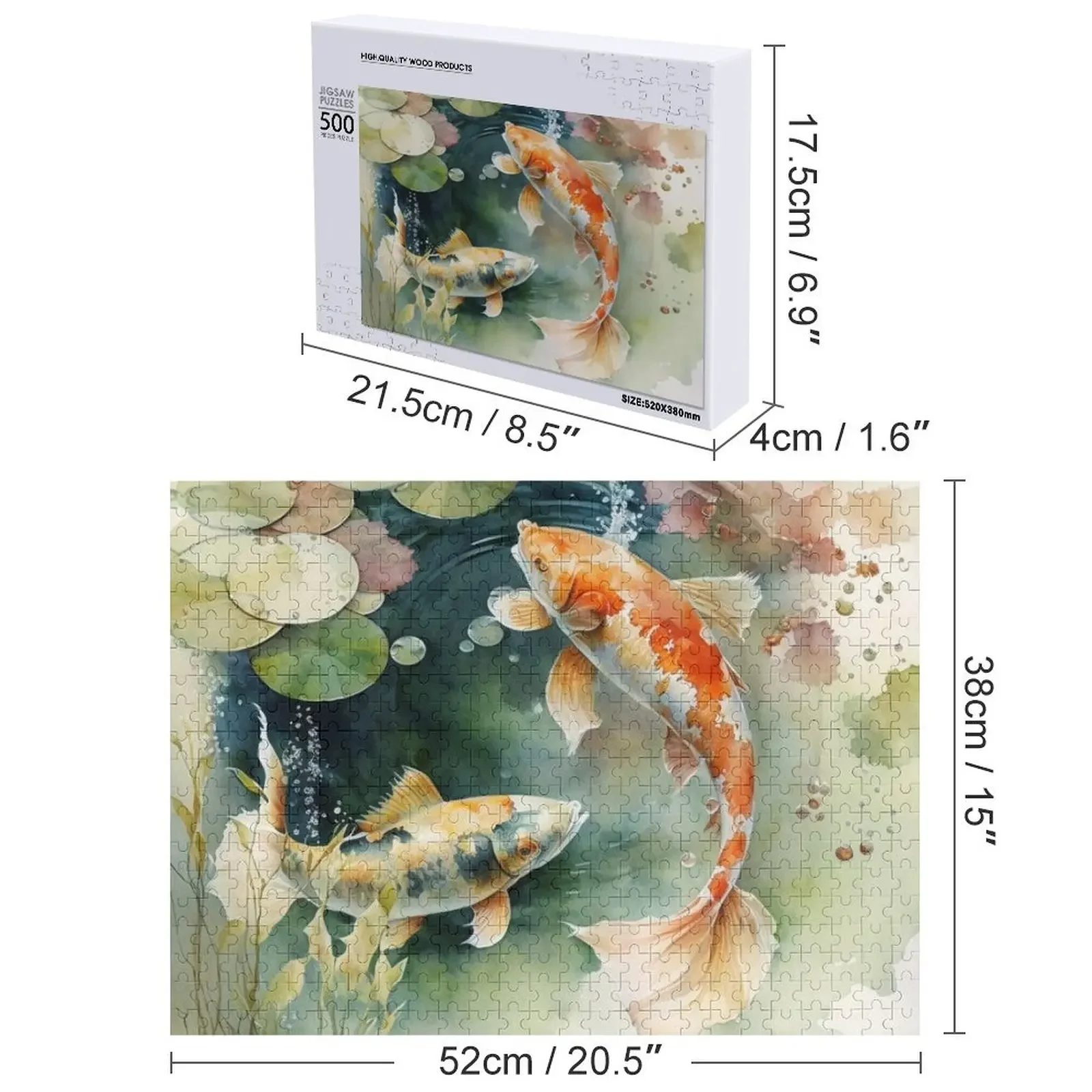 鯉の水彩画 ジグソーパズル パーソナライズされた子供向けギフト カスタマイズされた写真 木製動物ジグソーカスタムパズル