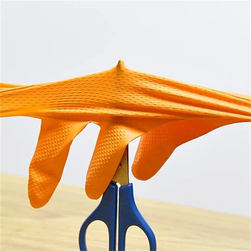 Disposable Gloves Heavy Duty Orange Nitrile Gloves 8Mil Industrial With Diamond Textured Grip For Mechanic Safety & Work Gloves