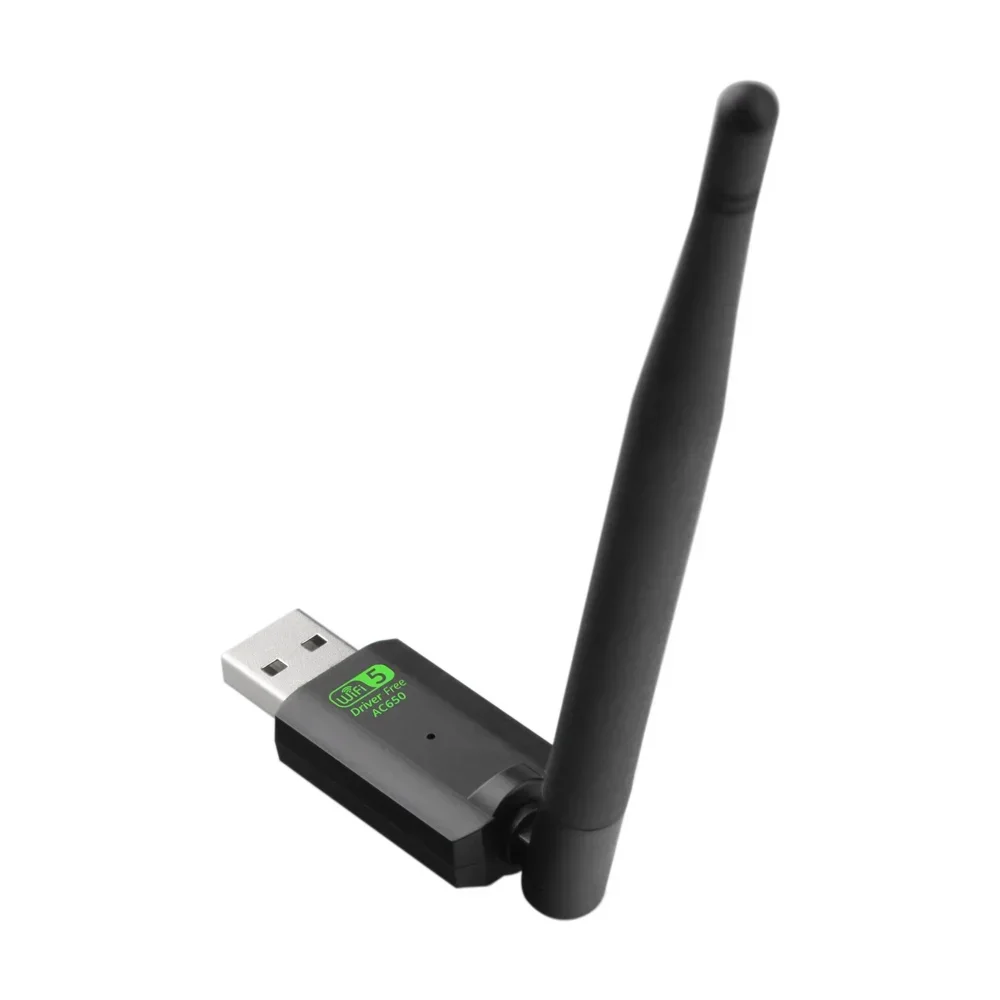 

600 Мбит/с без привода USB-адаптер Wi-Fi AC650 2,4 ГГц 5 ГГц Wi-Fi с антенной ПК Мини-компьютер Приемник сетевой карты