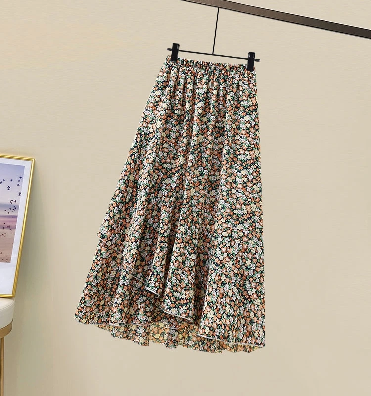 

Floral Print High Waist Midi Skirt Thin Summer New Arrival A-Line Skirt plus Size Women's Fashion Commute Style Korean Design